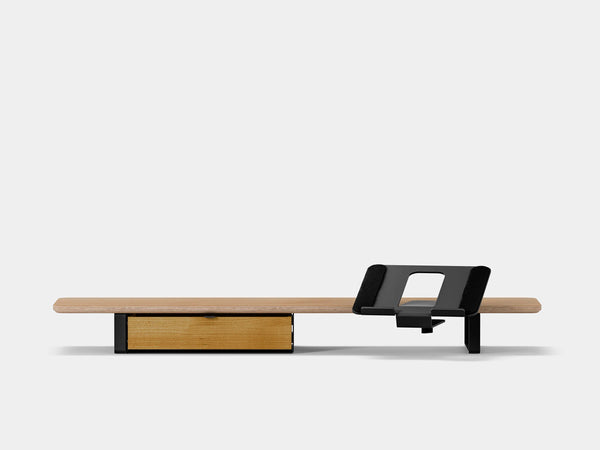 Oakywood Desk Shelf Bundle – Drawer & Laptop Stand in oak veneer with single drawer and black accents – minimalist wooden laptop riser and organizer | oak veneer, single drawer, black