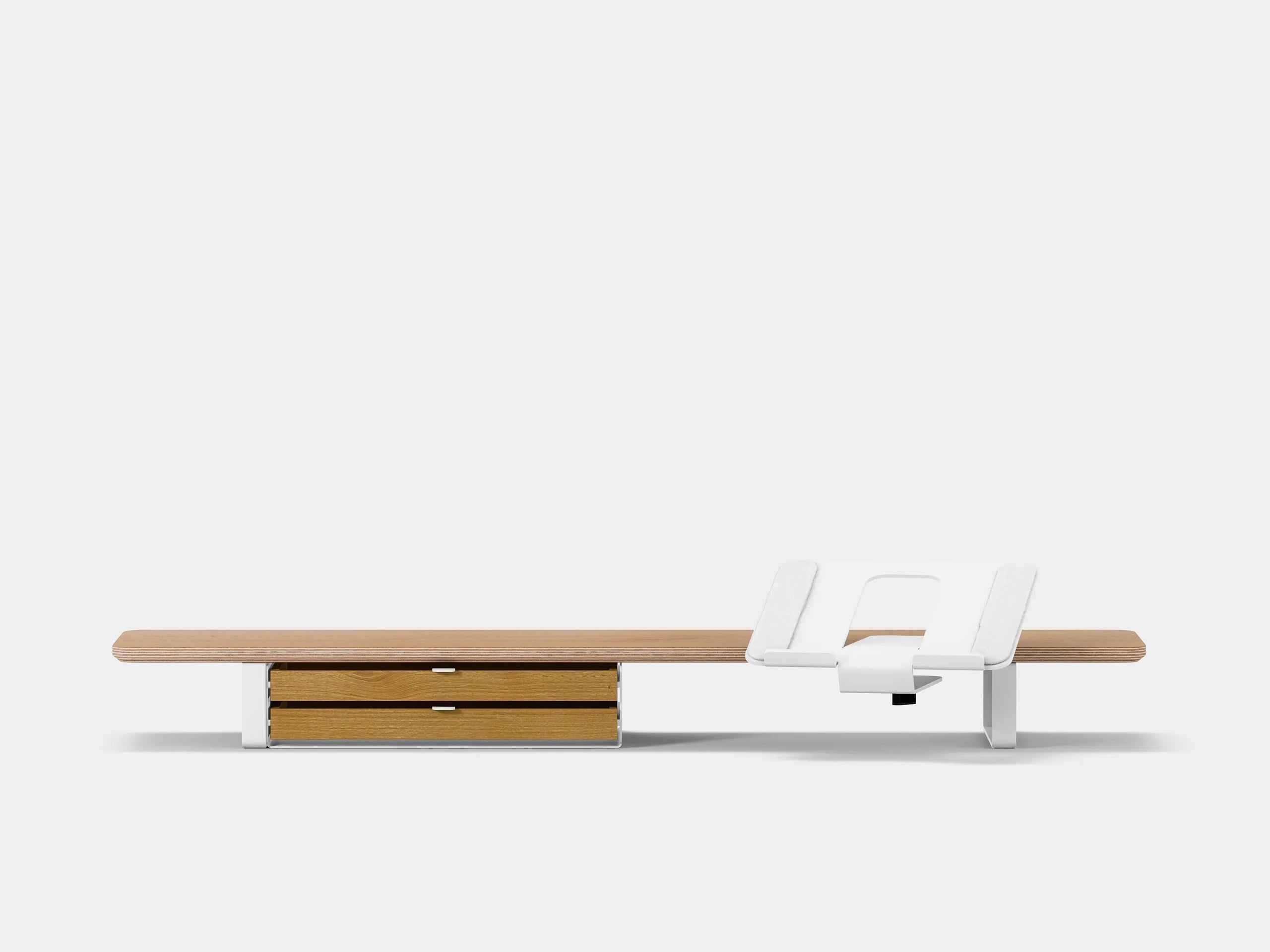 Oakywood Desk Shelf Bundle – Drawer & Laptop Stand in oak veneer with dual drawers and white accents – bright contemporary monitor riser and laptop shelf | oak veneer, dual drawer, white