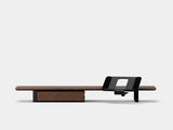 Oakywood Desk Shelf Bundle – Drawer & Laptop Stand in rich walnut with single drawer and black accents – refined wooden desktop monitor riser | walnut, single drawer, black