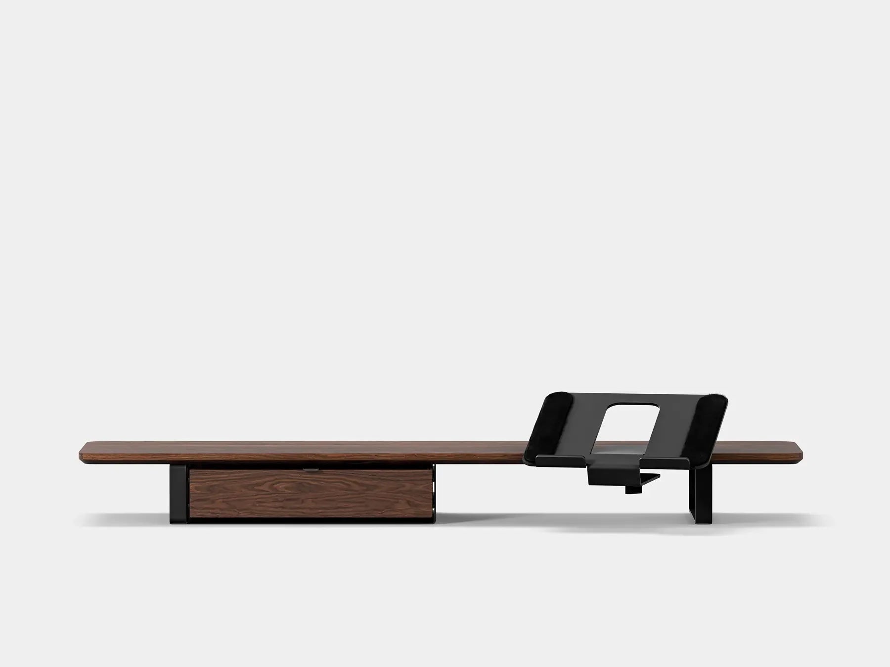 Oakywood Desk Shelf Bundle – Drawer & Laptop Stand in rich walnut with single drawer and black accents – refined wooden desktop monitor riser | walnut, single drawer, black