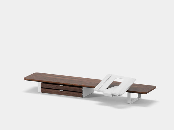Oakywood Desk Shelf Bundle – Drawer & Laptop Stand made of walnut featuring dual drawers in white finish – elegant desktop monitor organizer | walnut, dual drawer, white