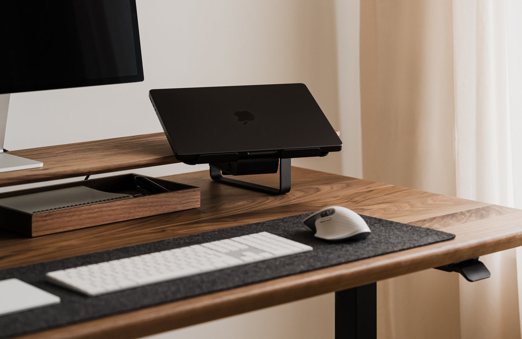 desk shelf laptop mount in use | black, 