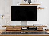 oakywood wooden desk shelf pro, solid wood monitor stand desk setup | oak, dual drawer, black