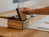oakywood small oak single modular drawer with white base in use | oak, single drawer,