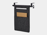Oakywood Hanging Desk Organizer with anthracite felt pocket, black wooden rod and black metal clamps – sleek modern side mounted felt pocket for office items | anthracite, black, black