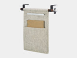 Oakywood Hanging Desk Organizer with stone grey felt pocket, walnut wooden rod and black metal clamps – refined dark wood side mounted felt organizer | stone grey, walnut, black