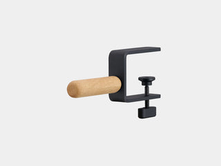 Oakywood Desk-Mounted Headphone Hook in oak with black finish – durable cylindrical hook for headphones, handbags, or backpacks | oak, black