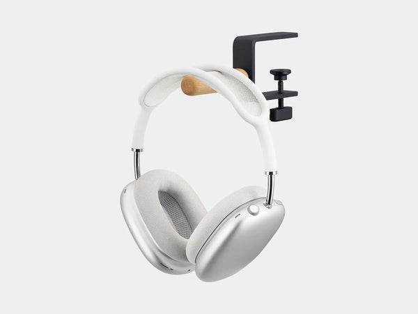 Oakywood Desk-Mounted Headphone Hook crafted from oak with black accents – convenient under desk hook for organizing headphones and bags | oak, black