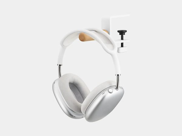Oakywood Desk-Mounted Headphone Hook made of oak with white accents – adjustable desktop hook for headphones, bags, and small items | oak, white