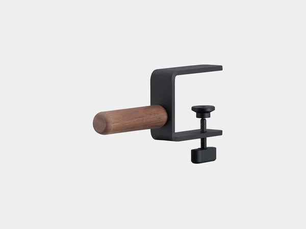 Oakywood Desk-Mounted Headphone Hook in walnut with black finish – sturdy side mounted hook for headphones, handbags, and backpacks | walnut, black