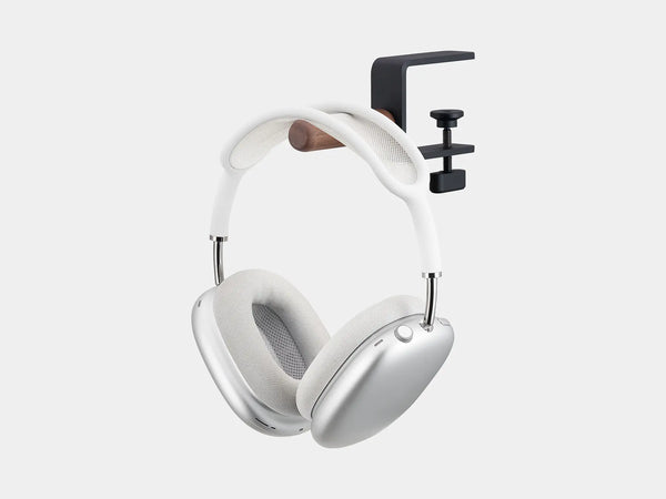 Oakywood Desk-Mounted Headphone Hook crafted from walnut with black accents – durable under desk hook for organizing headphones and bags | walnut, black