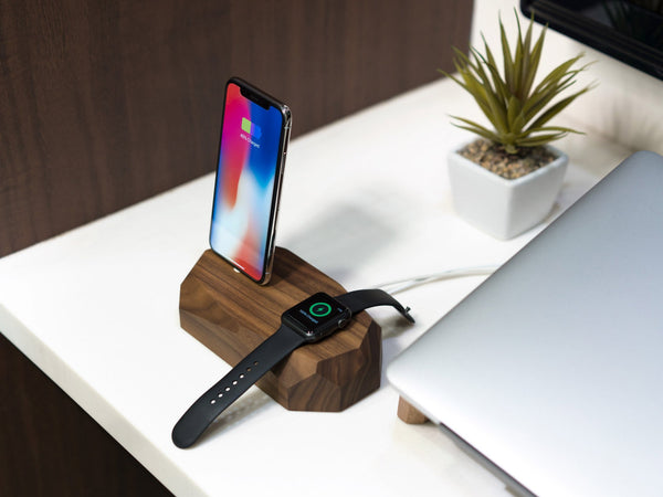oakywood walnut wooden combo dock desk setup | walnut,