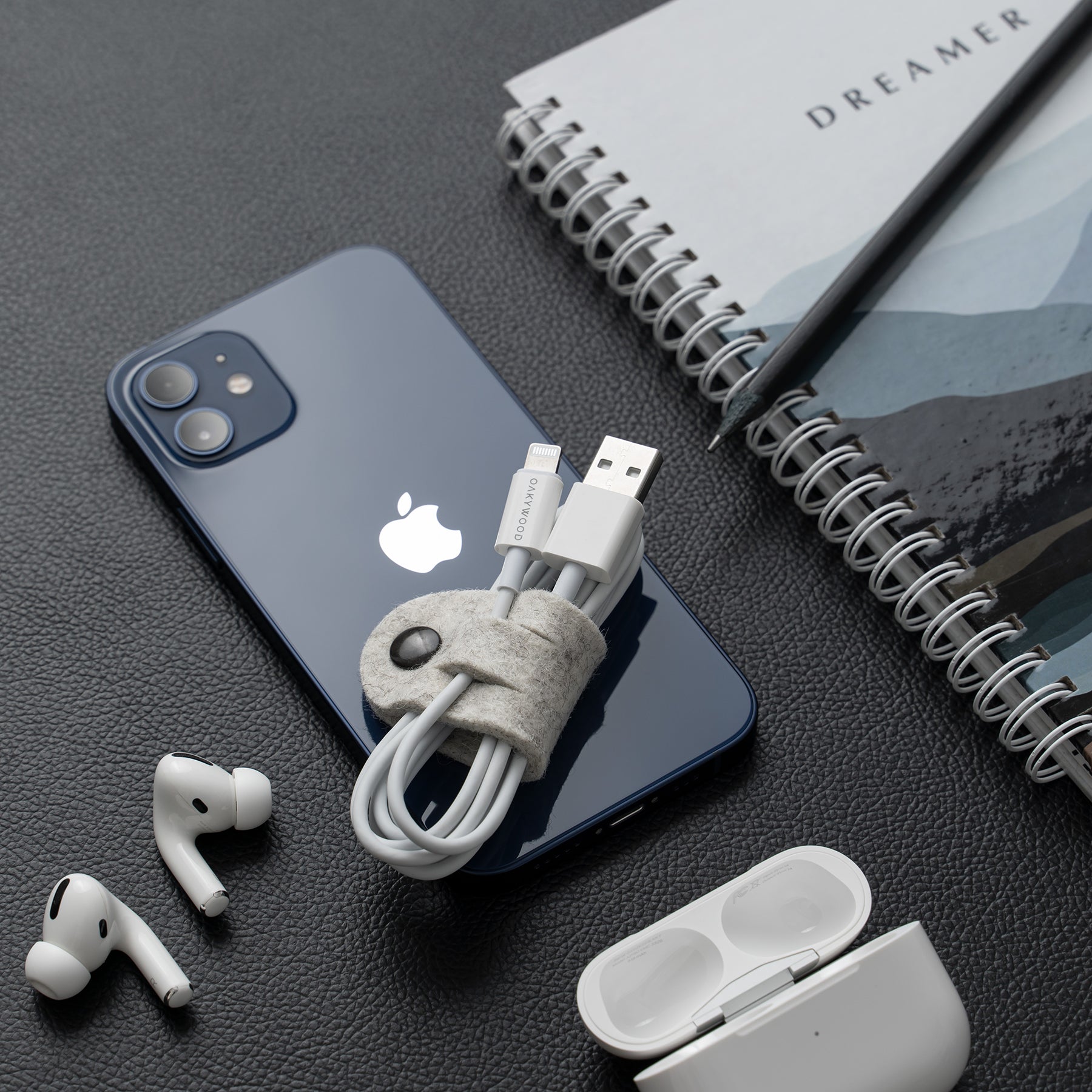 oakywood felt cable tiesfor lightning cords | stone grey