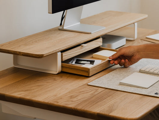 oakywood oak dual modular drawer with white base in use | oak, dual drawer, 