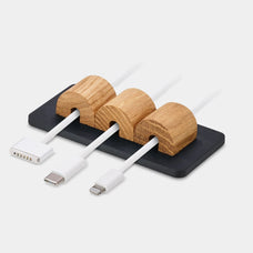 Magnetic cable organizer in oak and black – sleek wooden design for desk cord management | oak, black