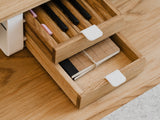 oakywood small oak dual modular drawer with white base closeup | oak, , white