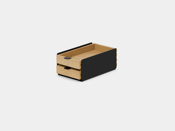 oakywood small oak dual modular drawer with black base | oak, dual drawer, black