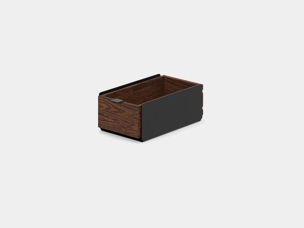 oakywood small walnut modular drawer with black base | walnut, single drawer, black