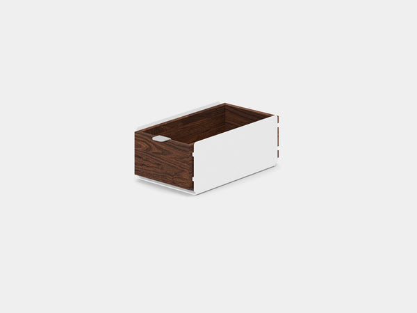 oakywood small walnut modular drawer with white base | walnut, single drawer, white