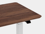 walnut oakywood standing desk pro with white legs closeup | walnut, , white