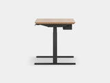 oakywood oak veneer wooden standing desk pro with black legs and cable management side view | oak veneer, ,black