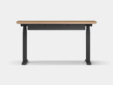 oakywood oak veneer wooden standing desk pro with black legs and cable management side view | oak veneer, , black