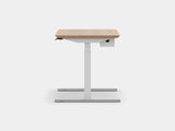 oakywood oak veneer wooden standing desk pro with white legs and cable management side view | oak veneer, , white