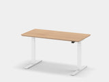 oakywood oak veneer standing desk pro with white legs and cable management front view | oak veneer, ,white