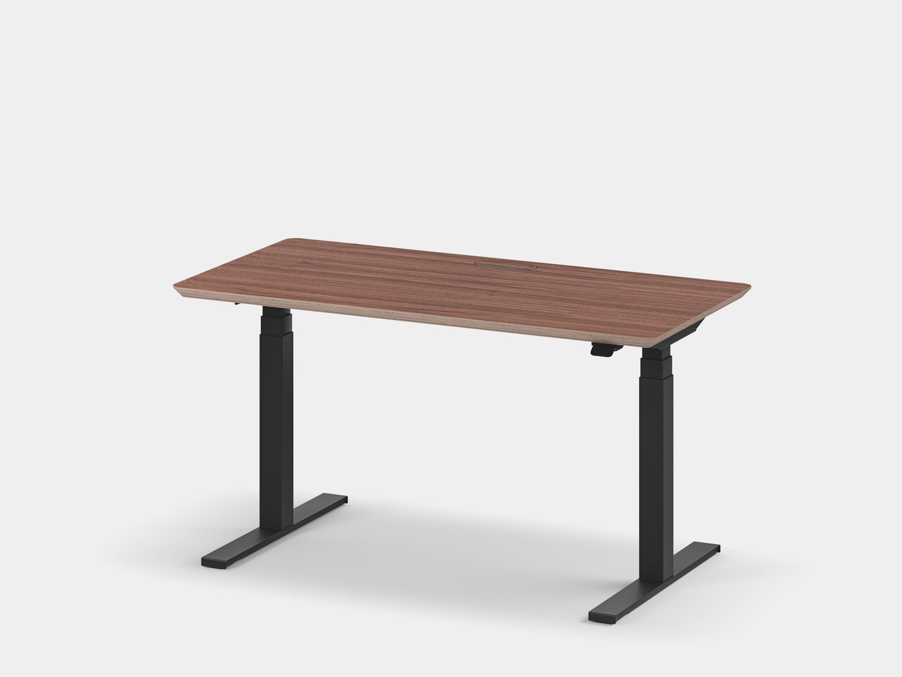 oakywood walnut veneer standing desk pro with black legs and cable management front view | walnut veneer, ,black
