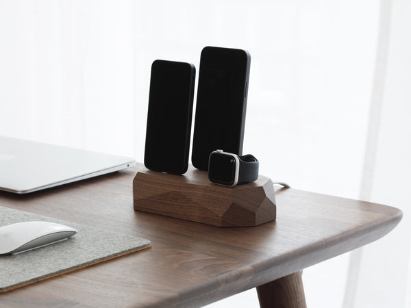 Oakywood Triple Dock in walnut – stylish wooden dock for keeping Apple Watch and other devices powered | walnut,