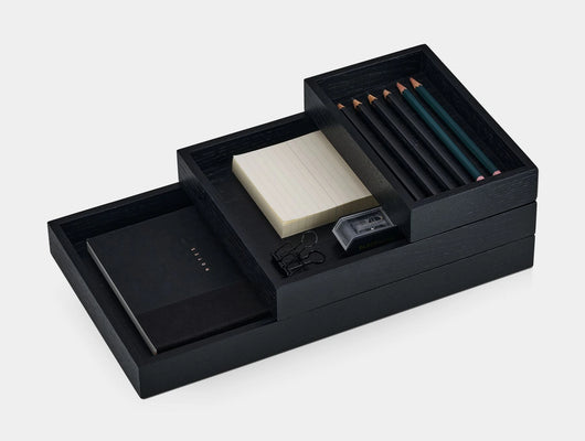 Oakywood Stackable Valet Trays Bundle in black – functional trays for storing items, documents, and electronics | black, 