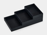 Oakywood Stackable Valet Trays Bundle in black – versatile deep trays with cork base for stable stacking | black, 