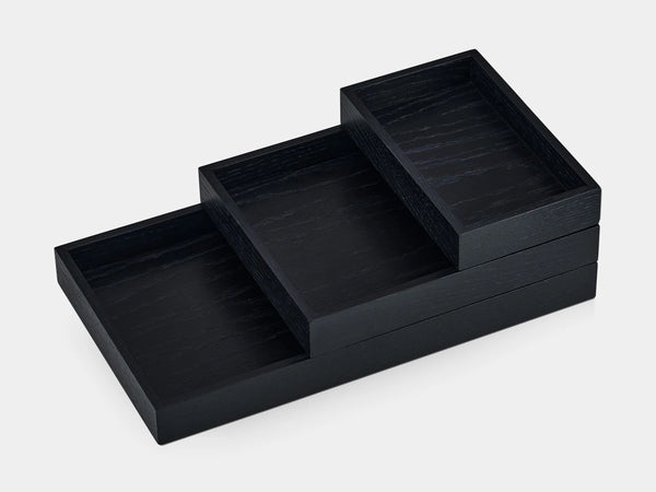 Oakywood Stackable Valet Trays Bundle in black – versatile deep trays with cork base for stable stacking | black, 