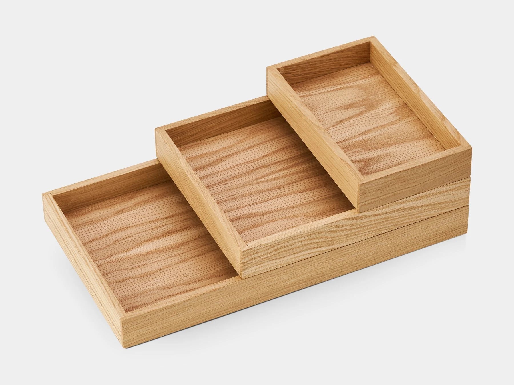 Set of three wooden trays on a white background | oak, 