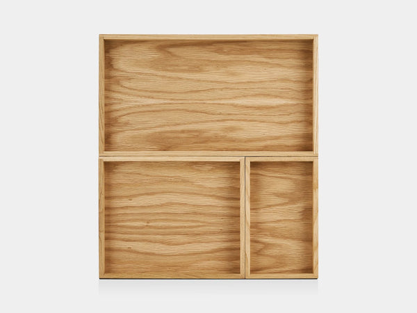 Wooden trays with three compartments on a white background | oak, 
