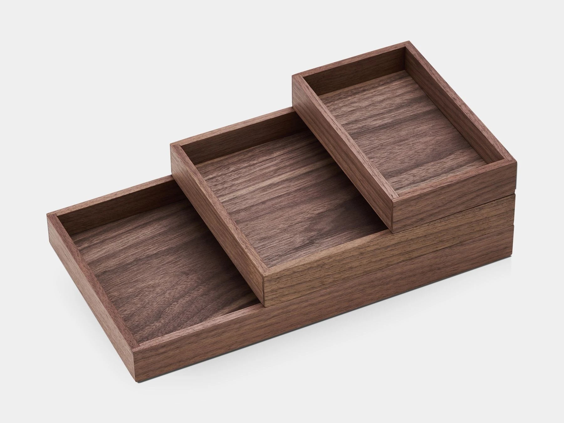 Oakywood Stackable Valet Trays Bundle in walnut – premium walnut trays for storing electronics, documents, and personal items | walnut, 