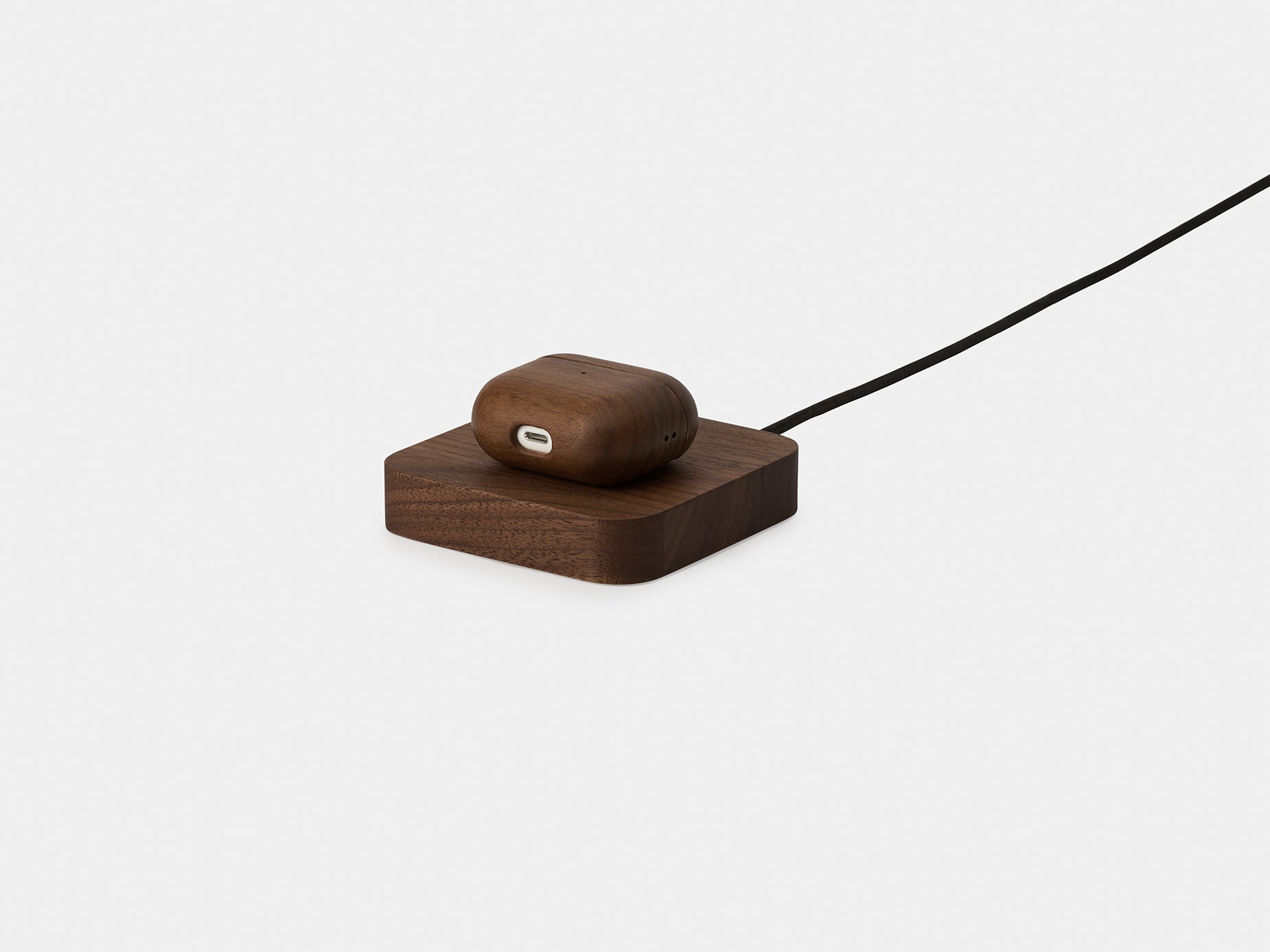 oakyblocks walnut wooden wireless charger side view airpods | walnut