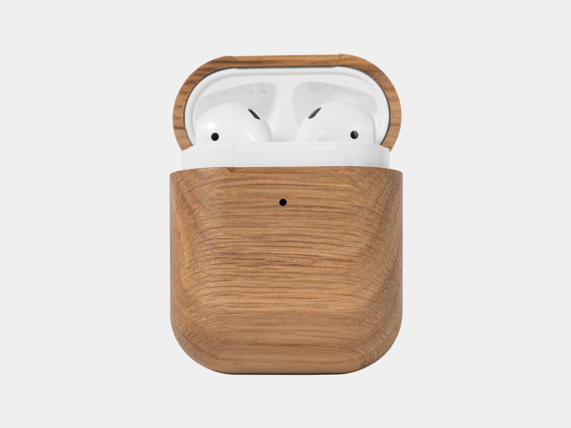 oakywood oak wooden airpods case open | oak, airpods 1/2