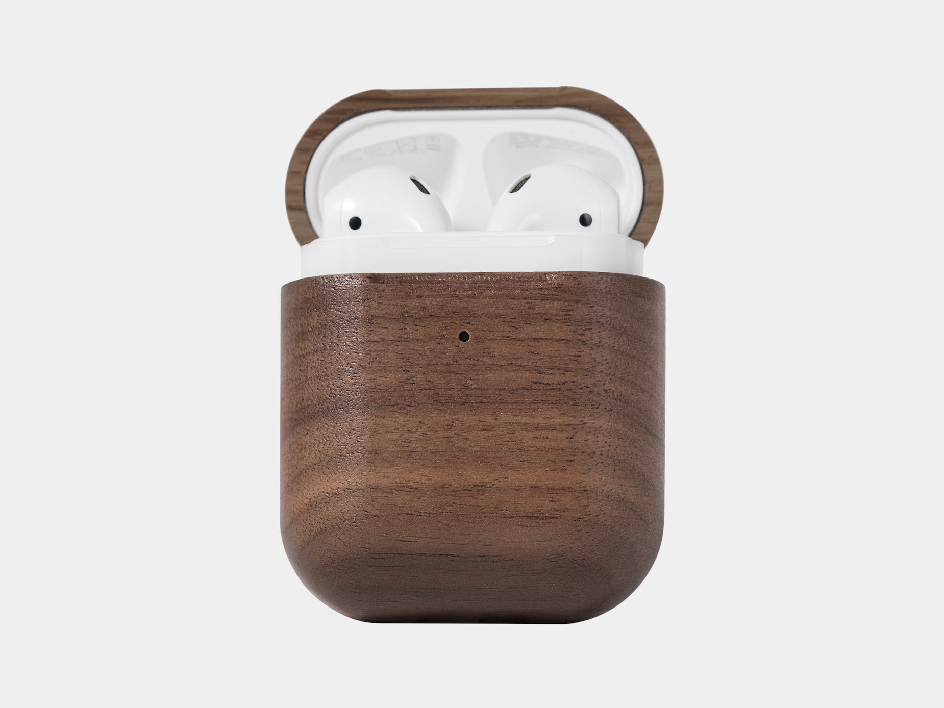 oakywood walnut wooden airpods case open | walnut, airpods 1/2